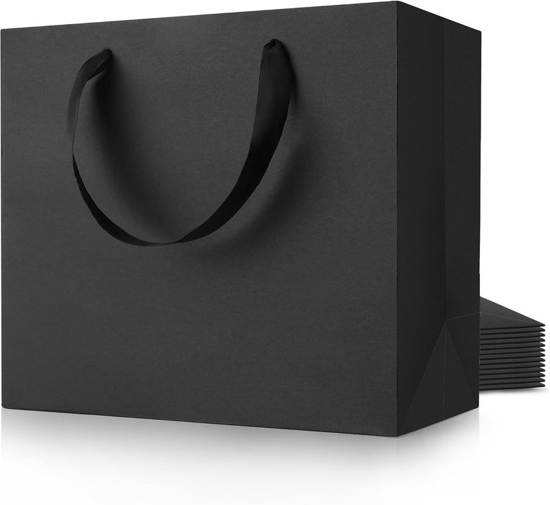 MOXARYSU Large Black Gift Bags: 12.5x4.5x11 Inch 12pcs Kraft Paper Bags Bulk For Party Shopping Birthday Wedding (L,12) - Image 1